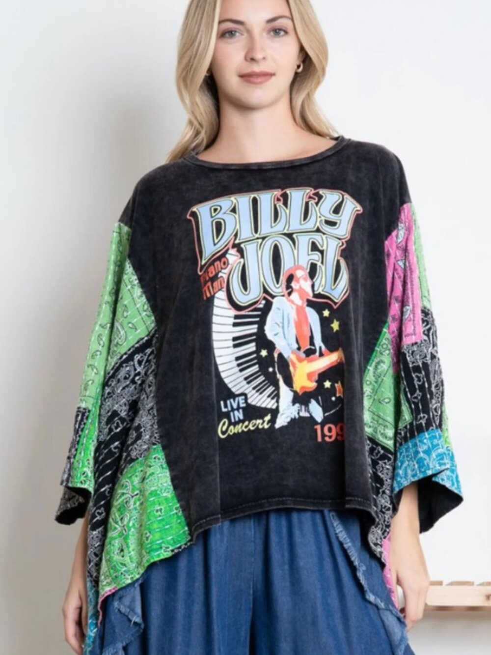 BLUE VELVET BILLY JOEL KANTHA SLEEVE PONCHO TOP